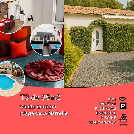 Holiday home T3 De 35m2, A Pied, Piscine Partagee, Bbq, Parking, Wifi, 2 2 Salles De Bain, Le Reve D'azur Sainte-Maxime